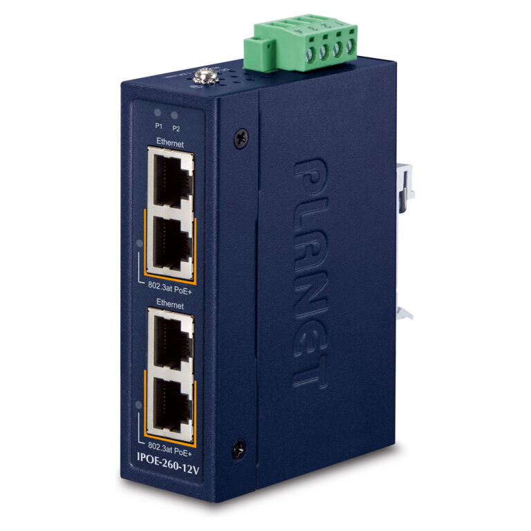Injector Planet / IPOE‑260‑12V / Industrial / 2‑Port Gigabit / PoE+ 802.3at