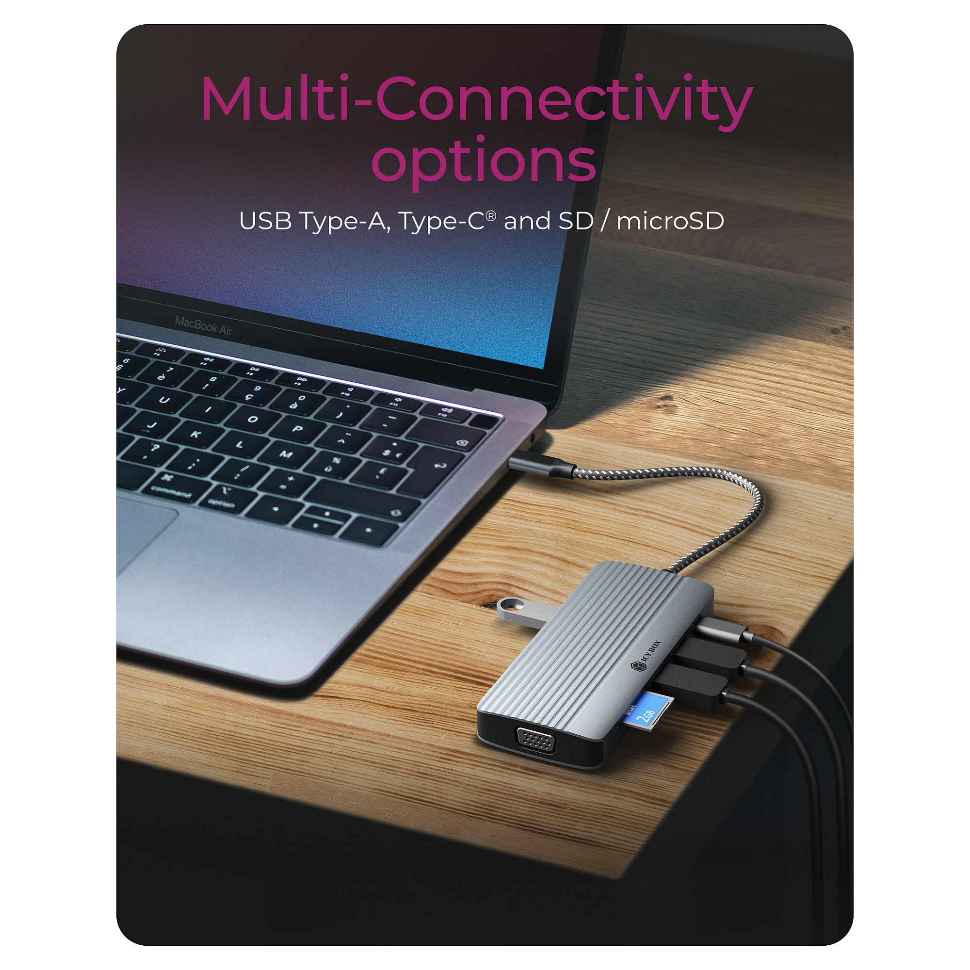 Docking Station ICY BOX IB‑DK4040a‑CPD / 10‑in‑1 / 1xUSB‑C / 3xUSB-A / 1xHDMI / 1xVGA / LAN / SD + Micro SD - Argjend - Figura 2