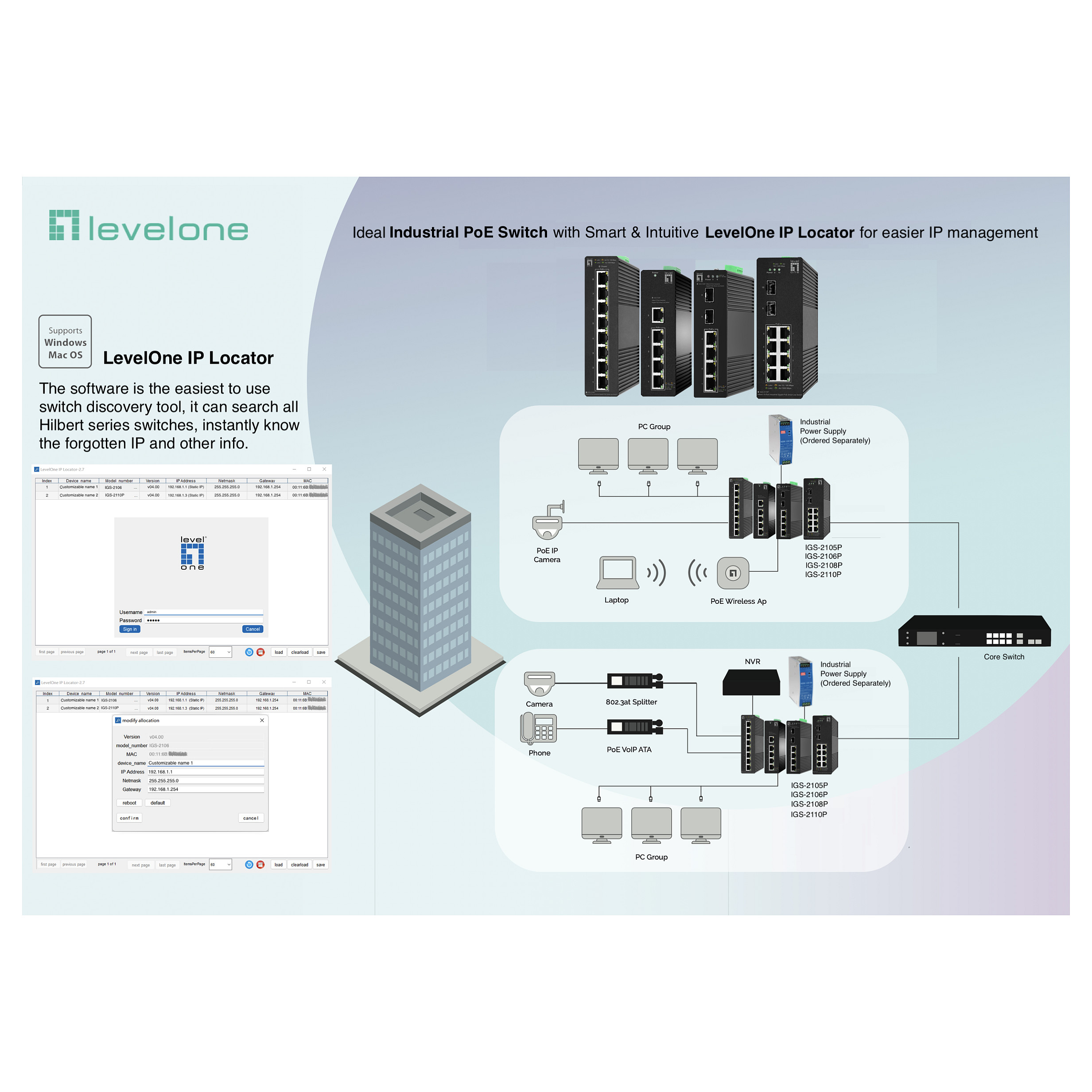 LevelOne IGS-2106P Hilbert Industrial 6-Port Gigabit PoE+ Switch | 4x PoE+ | 2x SFP | DIN Rail | 68W - Figura 5