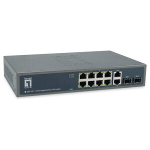 LevelOne GEP-1221 12-Port Gigabit PoE Switch, 8-Port PoE+, 150W Budget, 2x SFP + 2x Uplink, Unmanaged