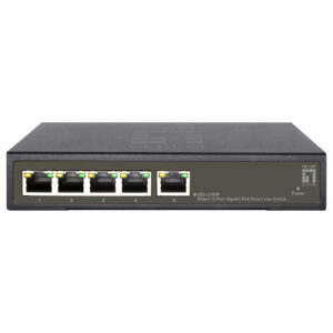 LevelOne GES-2105P 5-Port Gigabit PoE+ Switch, 4-Port PoE+, 60W Budget, Smart Lite Managed, Hilbert Series