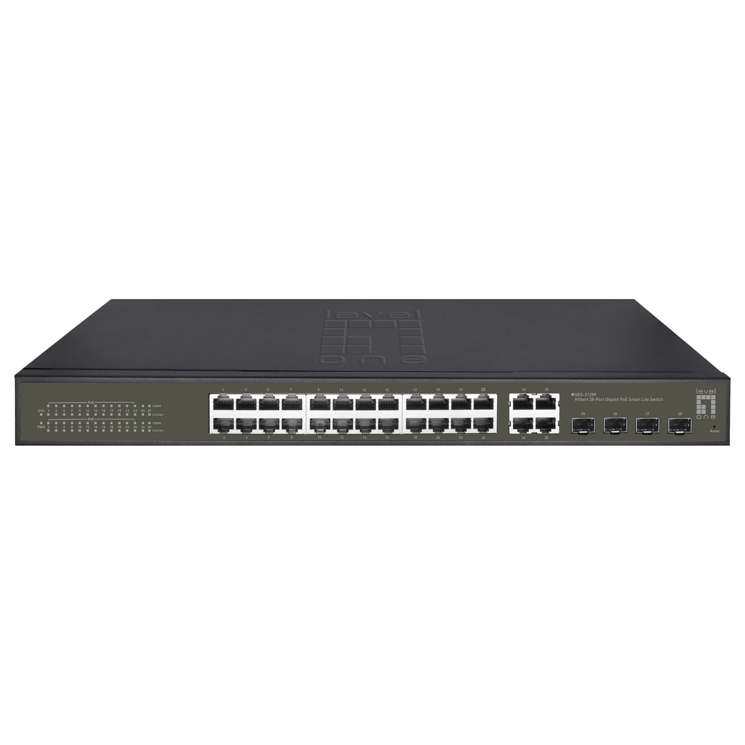 LevelOne GES-2128P 28-Port Gigabit PoE+ Smart Lite Switch, 24-Port PoE+, 380W Budget, 4x SFP/RJ45 Combo, L2 Managed
