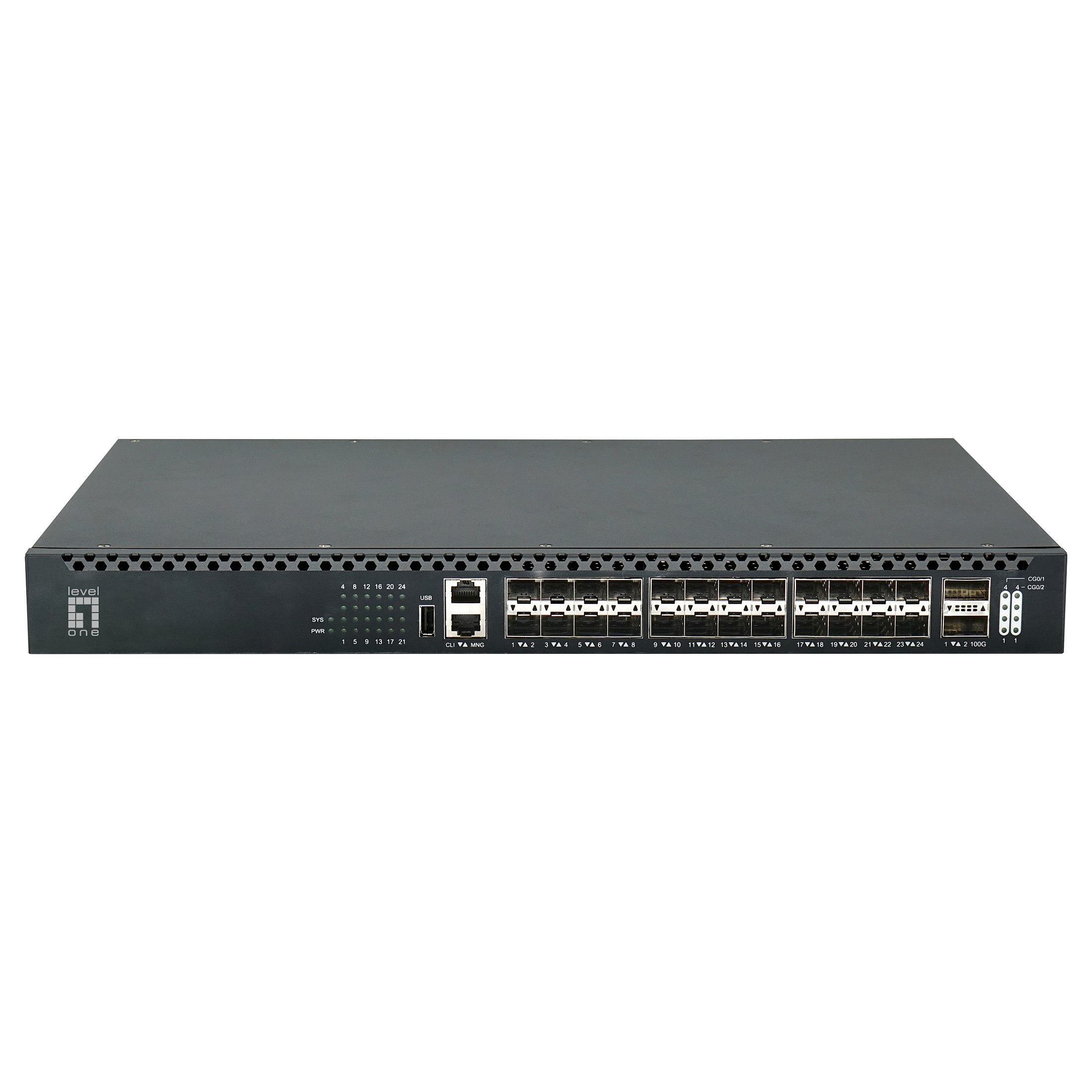 LevelOne XQS-3126 26-Port L3 Managed Fiber Switch, 24x SFP+ 10GbE, 2x QSFP28 100GbE, Data Center Switch