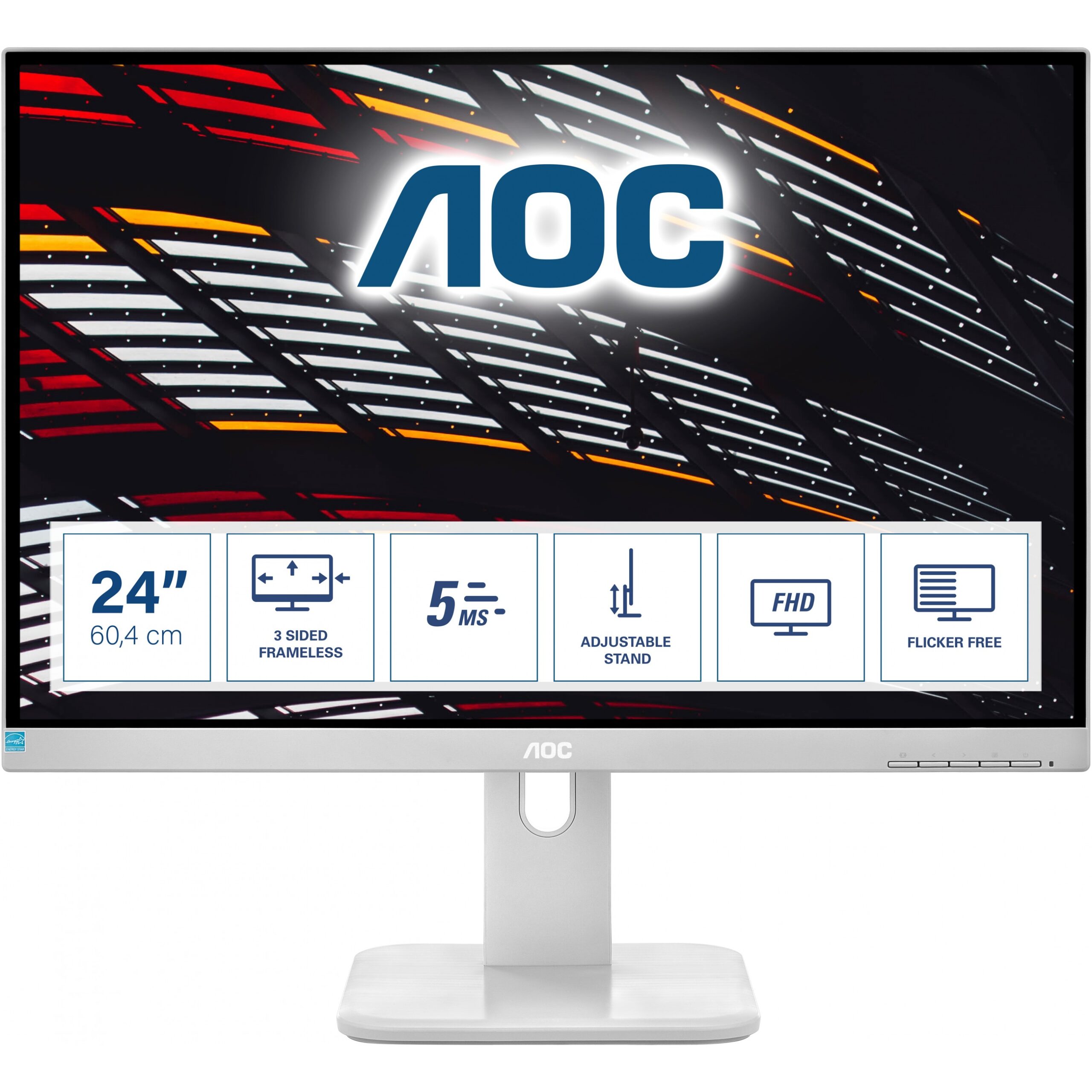 Monitor AOC 24P1/GR / 23.8″ / FHD / IPS / 16:9 / HDMI + DP + DVI + USB / Gri e hapur