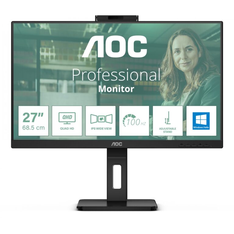 Monitor AOC Q27P3CW / 27″ / QHD / 16:9 / HDMI + DP + USB-C / IPS / E zezë / WebCam