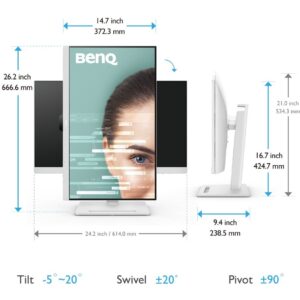 Monitor BenQ GW2790QT / 27″ / QHD / 16:9 / DP + USB-C + HDMI / IPS / E bardhë / Lift + Pivot