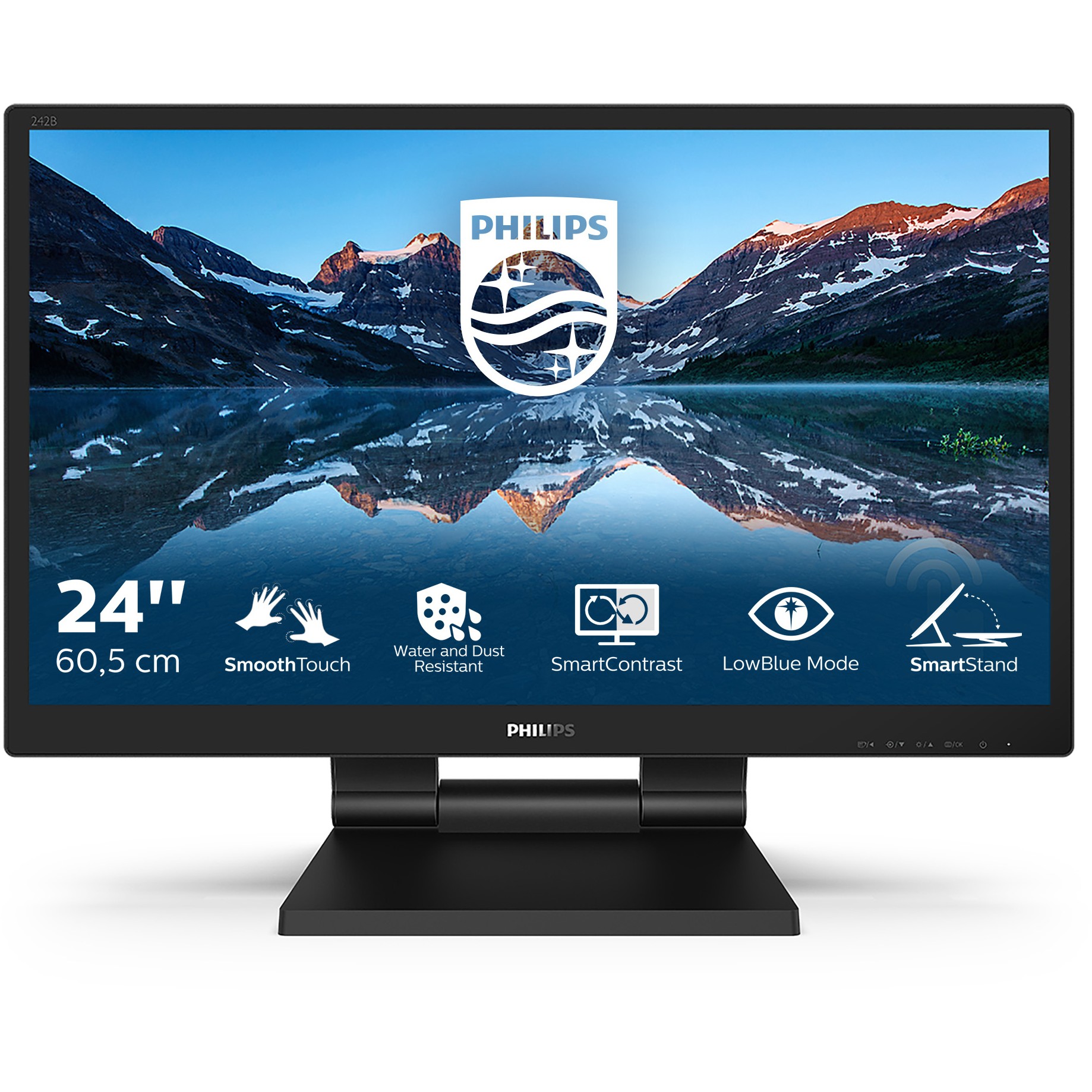 Monitor Philips 242B9T / 23.8″ / FHD / IPS Touch / 16:9 / 75Hz / HDMI + DP + DVI + USB / E zezë - Figura 2