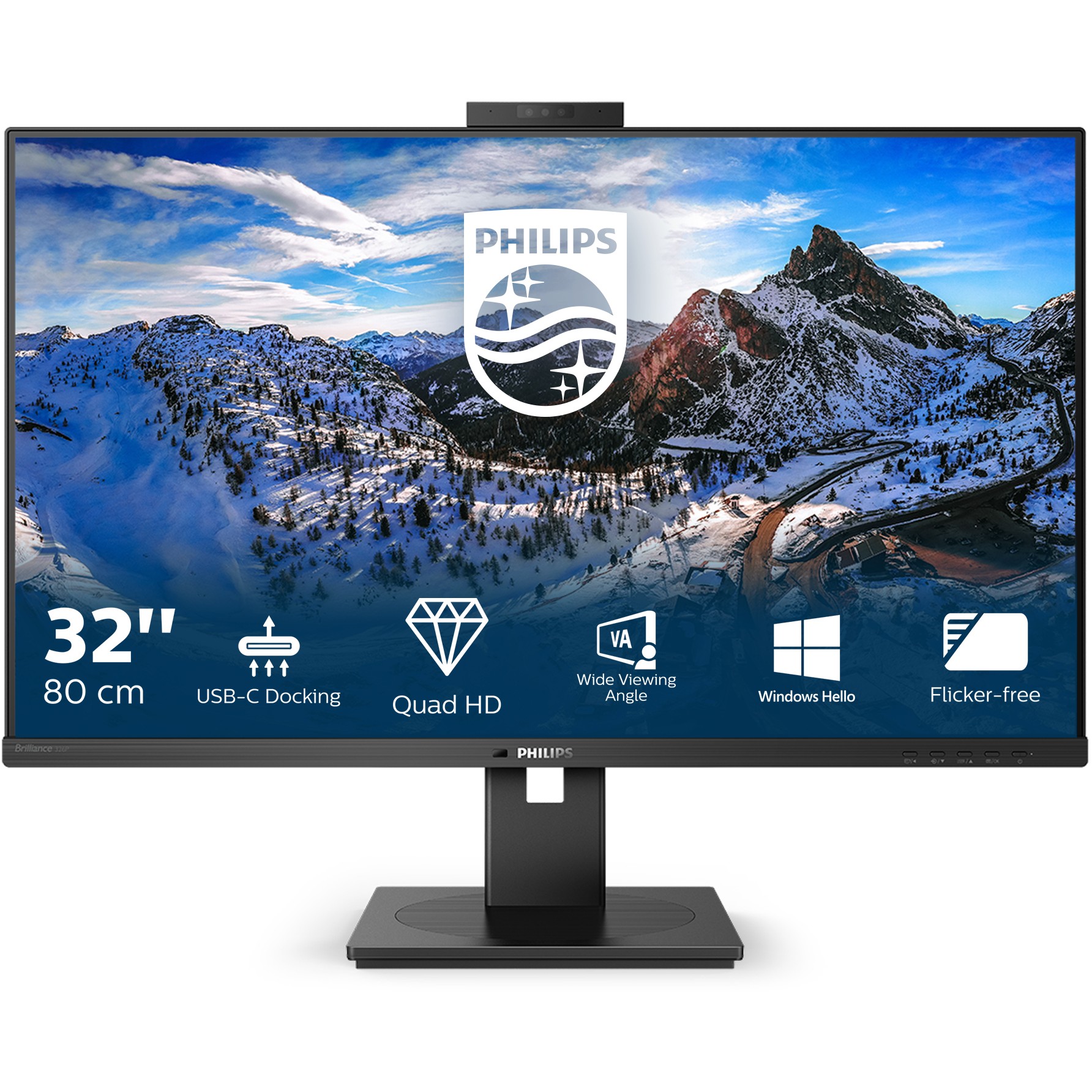 Monitor Philips 326P1H / 31.5″ / QHD / IPS / 16:9 / 60Hz / 2× HDMI + DP + USB-C / Speaker + Webcam / E zezë