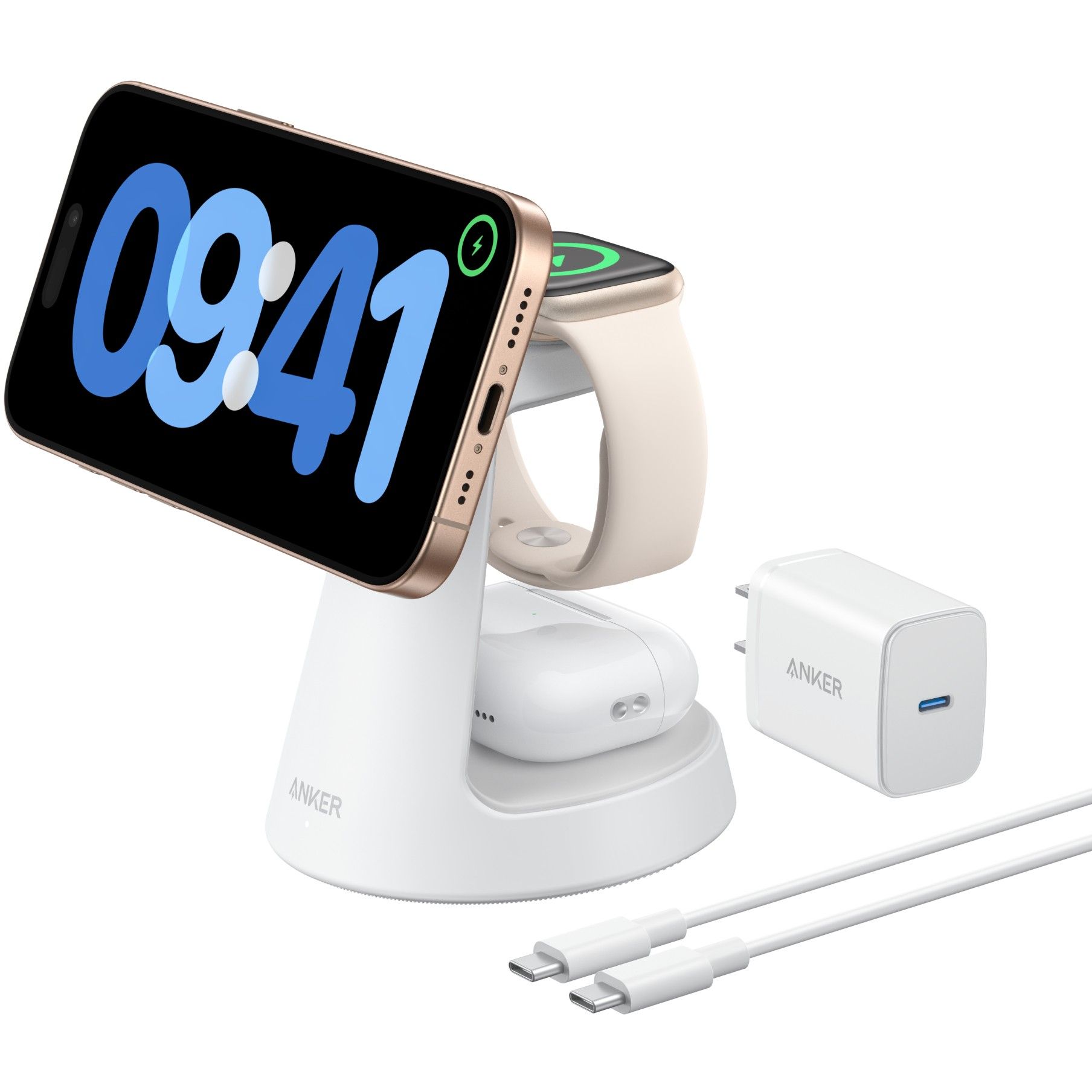 ANKER MagGo 3-in-1 Charging Station with wireless Qi2 15W – Bardhë - Figura 2