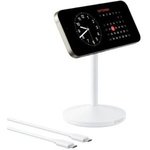 GPS dhe Tags ANKER / MagGo Wireless Charging Stand / QI2 / 15W / MagSafe / 360° Rotatable / iPhone 12+ / Bardhë