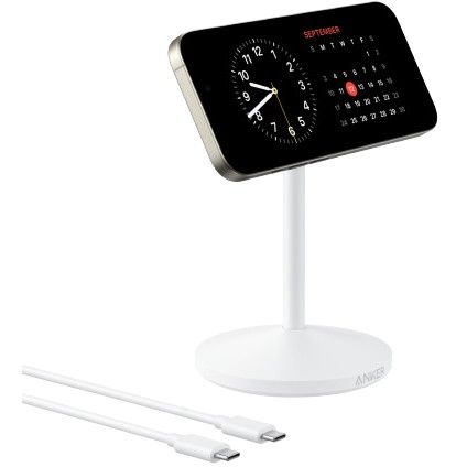 GPS dhe Tags ANKER / MagGo Wireless Charging Stand / QI2 / 15W / MagSafe / 360° Rotatable / iPhone 12+ / Bardhë