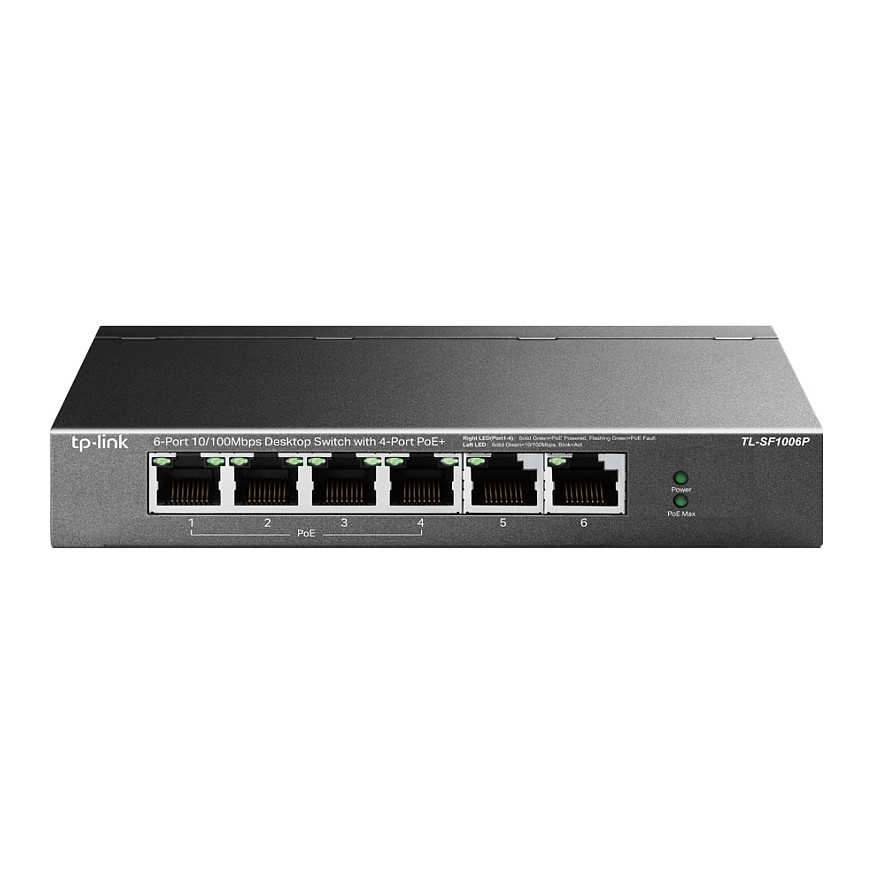 TP-Link TL-SF1006P 6-Port Fast Ethernet Switch me 4 Porta PoE+ për Kamera IP dhe Access Point