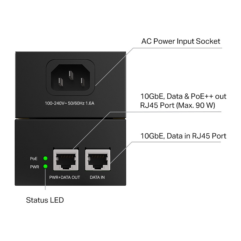 Adapter TP-Link Omada POE380S PoE++ Injector 10G Ethernet - Figura 3