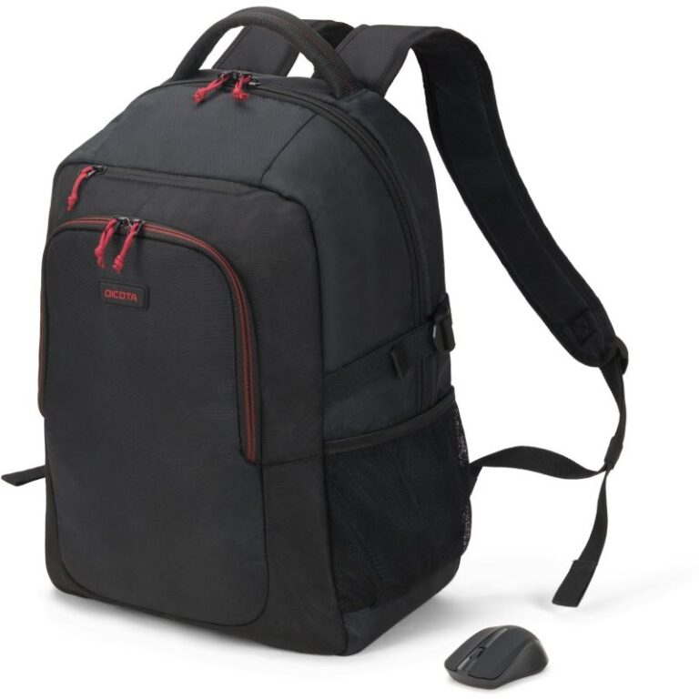 Çantë Dicota Backpack NT15 15.6"+ Maus Wireless 1000 dpi, 3 butona / e zezë dhe kuqe