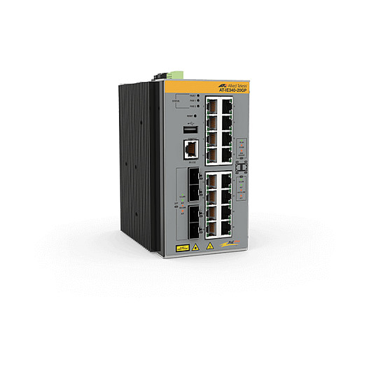 Allied Telesis IE340 L3 Industrial Managed 16-Port Gigabit PoE+ Switch me 4x SFP Fiber Uplink DIN-Rail