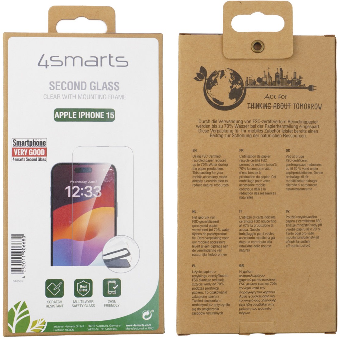 Aksesorë për telefon 4smarts Second Glass Screen Protector with Mounting Frame / for iPhone 15 - Transparente - Figura 2