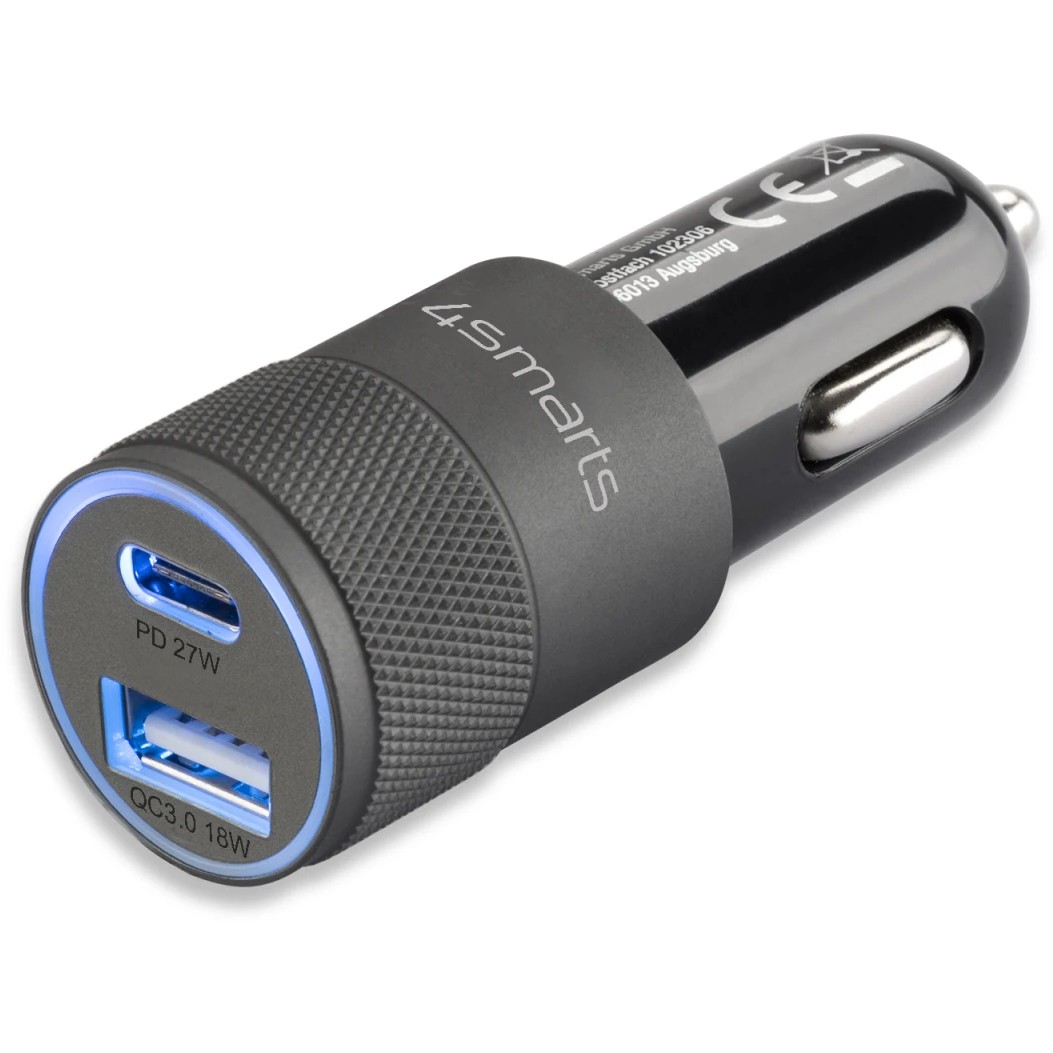 Adapter telefoni për veturë Car Charger 4smarts Rapid+ Quick Charge & PD 27W - Zezë