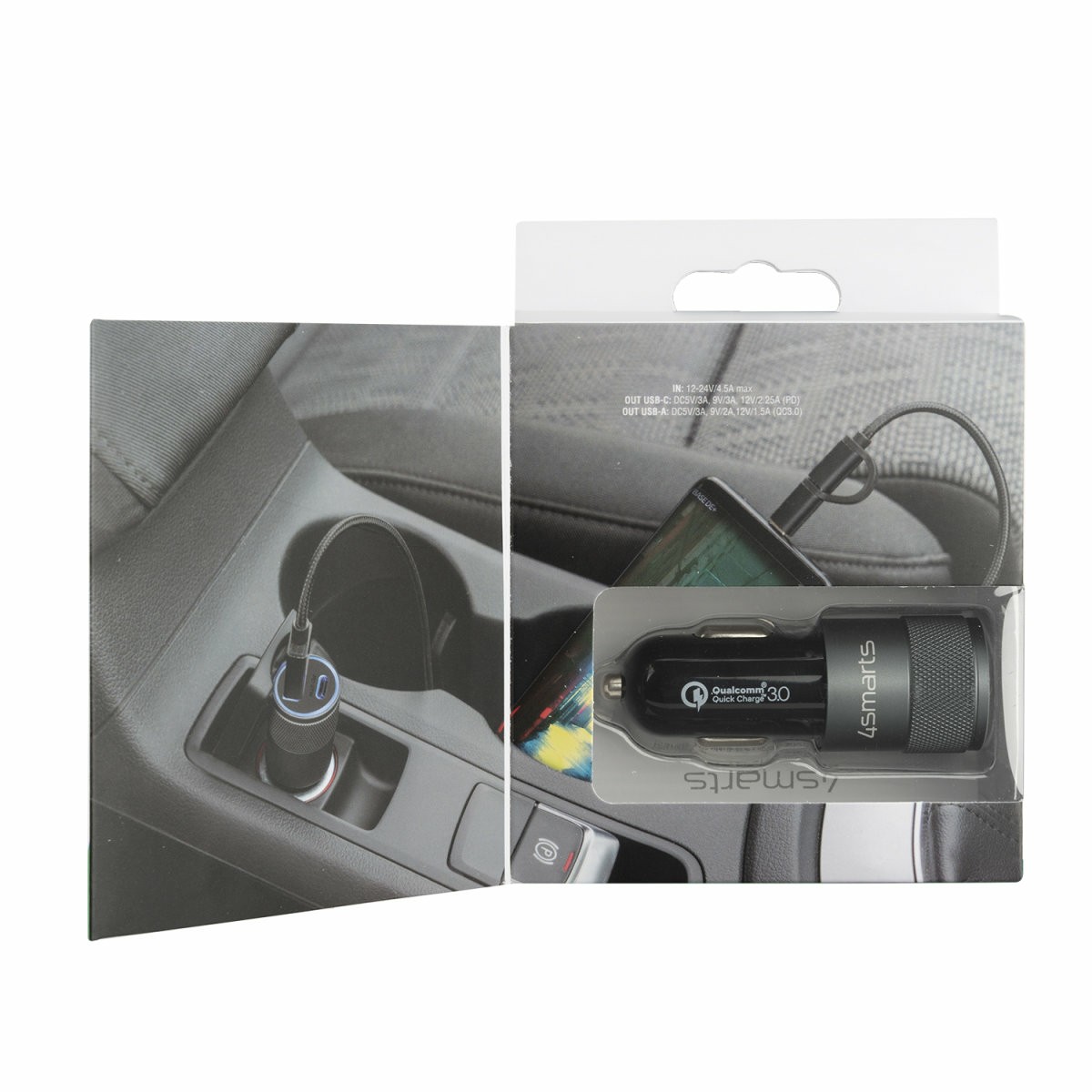 Adapter telefoni për veturë Car Charger 4smarts Rapid+ Quick Charge & PD 27W - Zezë - Figura 4