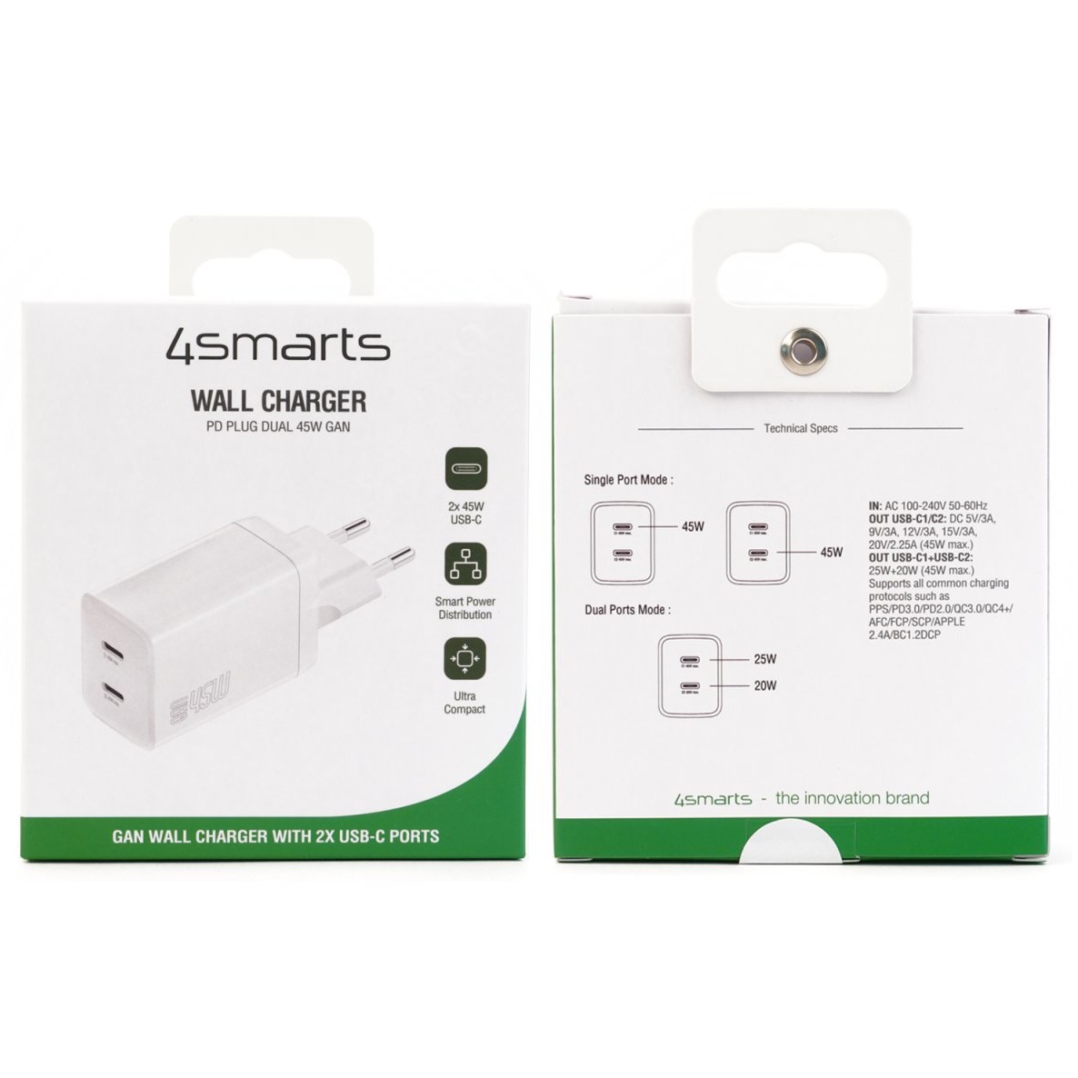 Adapter 4smarts / PDPlug Dual Charger / 45W GaN / 2xC - Bardhë - Figura 5