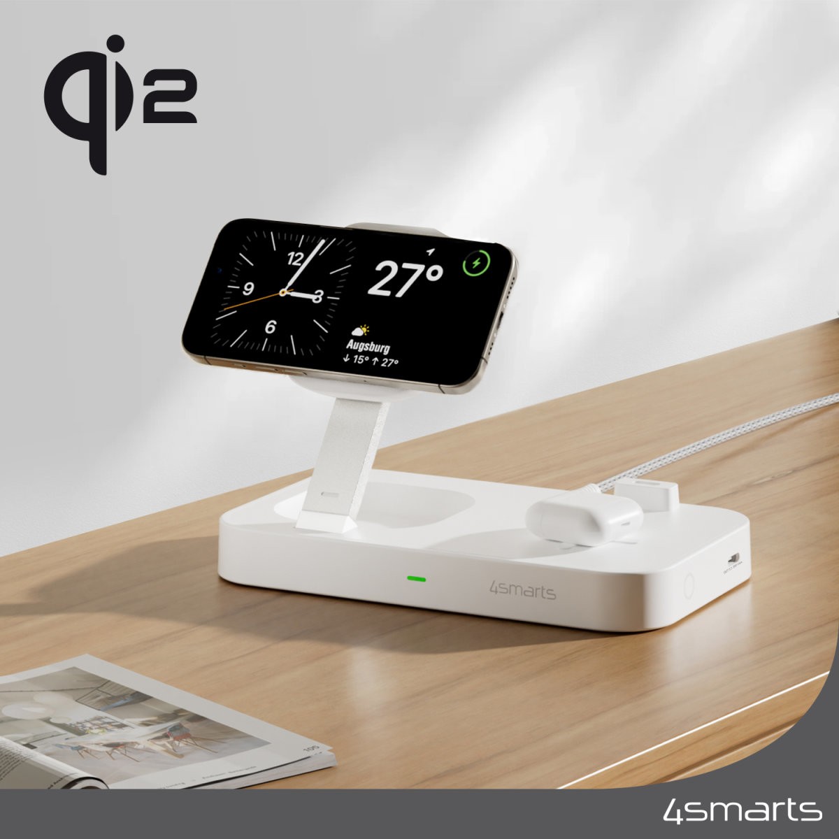 Karikues 4smarts / QI2 Wireless Charging Station / Trident - Bardhë - Figura 2
