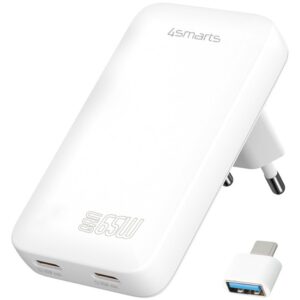 Karikues 4smarts / FlatPlug Slim Dual Charger / 65W / GaN / 2C- Bardhë