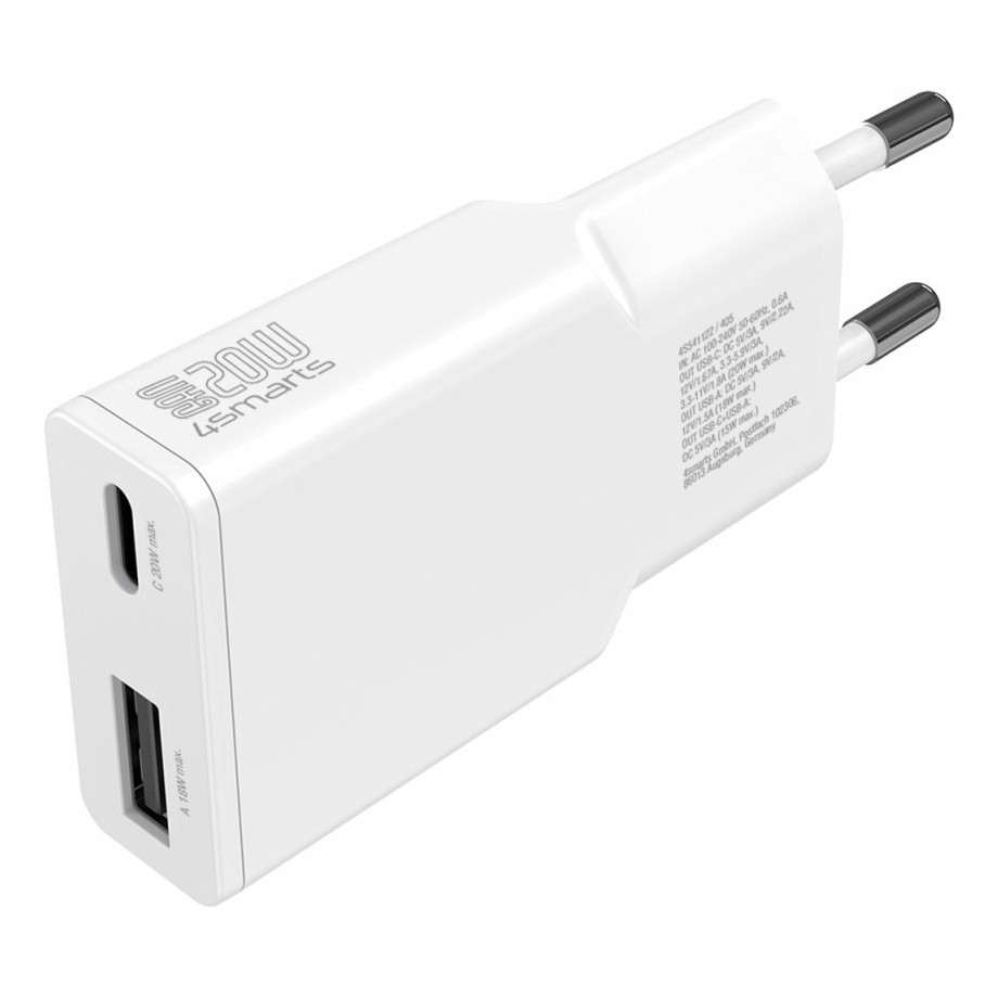 Karikues 4smarts / PDPlug Duos Slim Charger / 20W / GaN / USB-C + USB-A - Bardhë - Figura 2