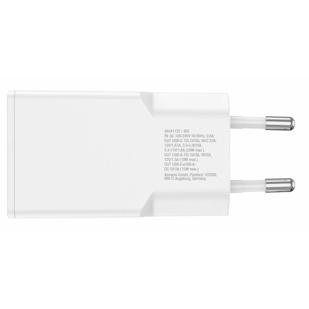 Karikues 4smarts / PDPlug Duos Slim Charger / 20W / GaN / USB-C + USB-A - Bardhë - Figura 3