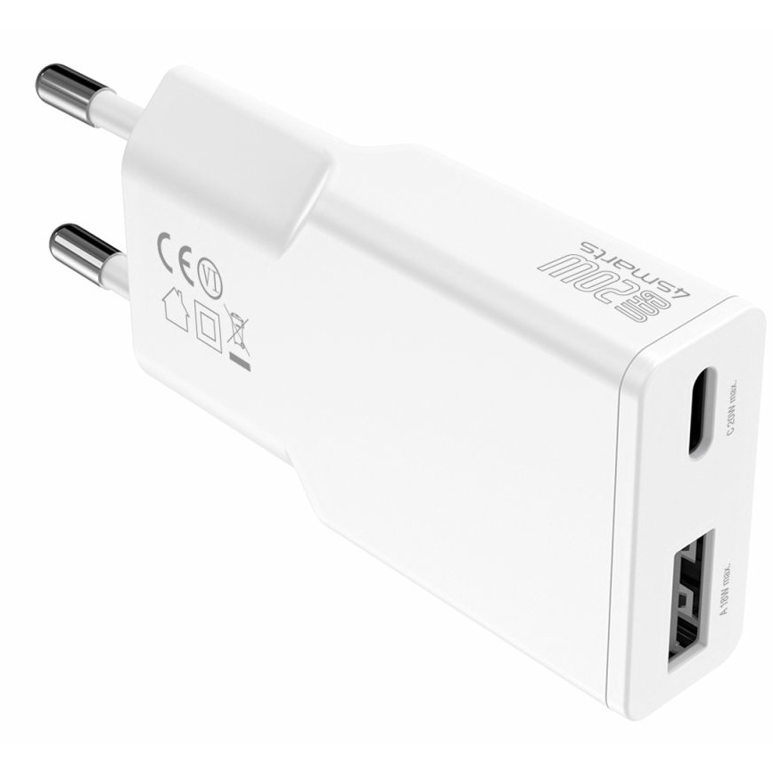 Karikues 4smarts / PDPlug Duos Slim Charger / 20W / GaN / USB-C + USB-A - Bardhë - Figura 4