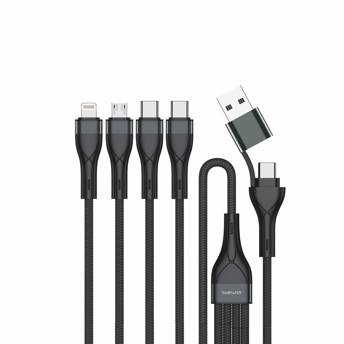 Aksesorë për telefon 4smarts / Multi-Charging Cable / 4-in-2 / USB-C & USB-A / 1.2m - Zezë