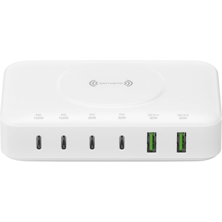 Charging Station 4smarts 7‑në‑1 GaN 100W me Karikues Wireless – Bardhë