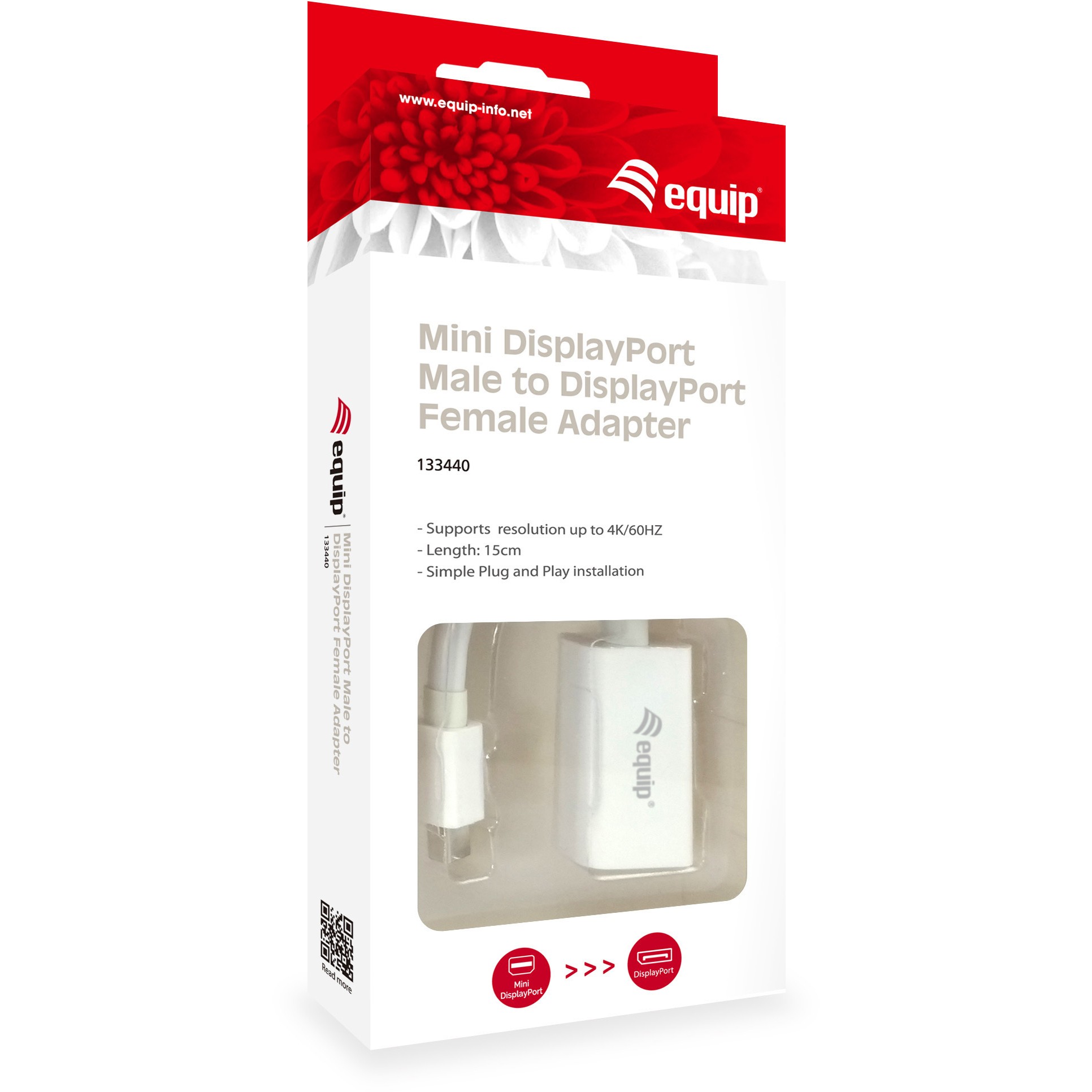 Kabllo DisplayPort Mini në DisplayPort Equip (St/Bu) / 4K/60Hz - Bardhë - Figura 4