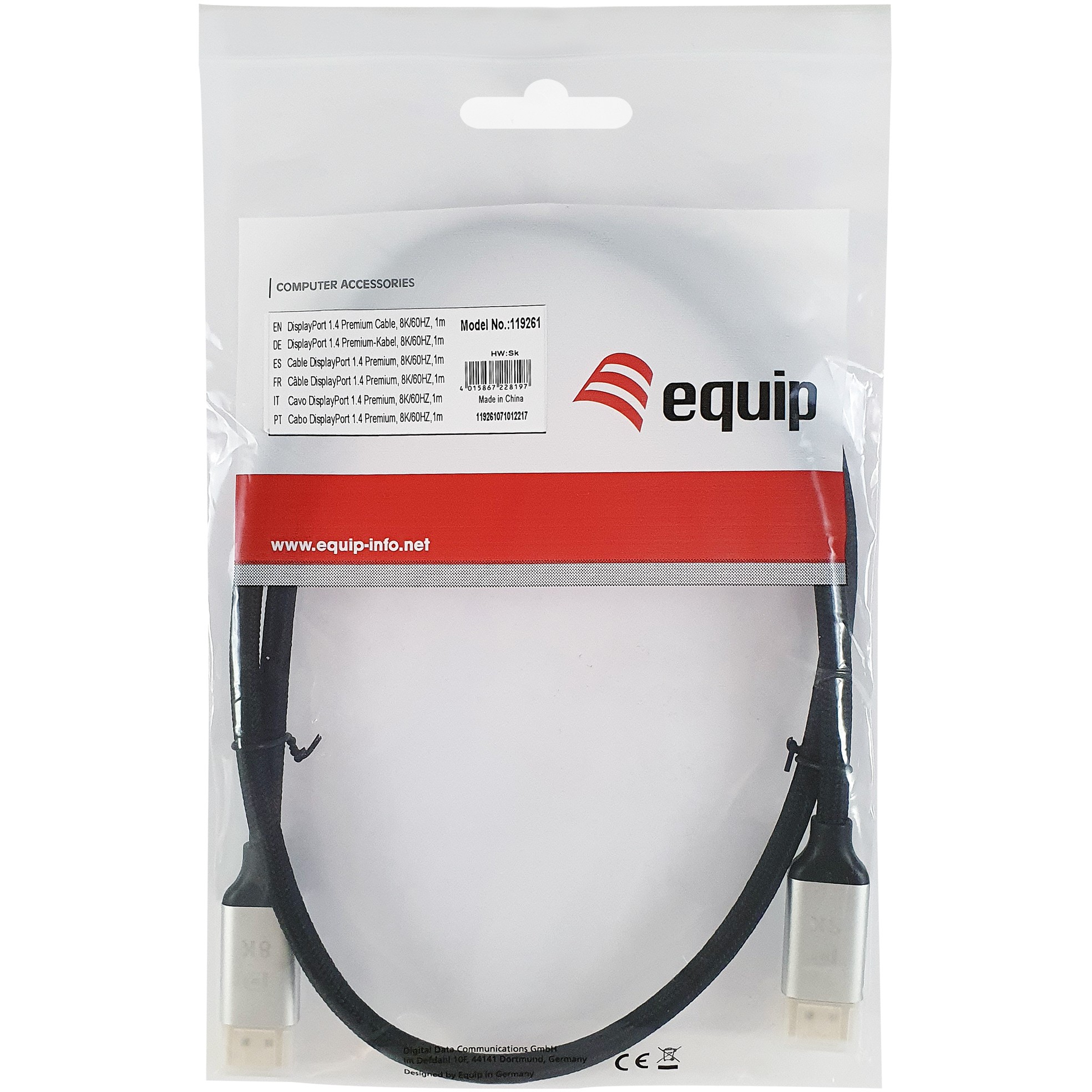 Kabllo DisplayPort Equip Cable 1.4 Male/Male 3m 8K/60Hz HDCP Premium – Zezë - Figura 3