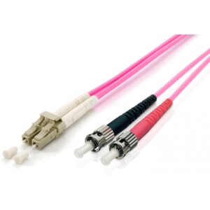 Kabllo Optike për Rrjet Equip / Patch Cable / LC-ST / OM4 / Multimode / Duplex / 1.00m / Polybag – Rozë