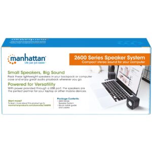 Altoparlantë stereo MANHATTAN Seria 2600 / 3.5 mm / USB-A / e zezë