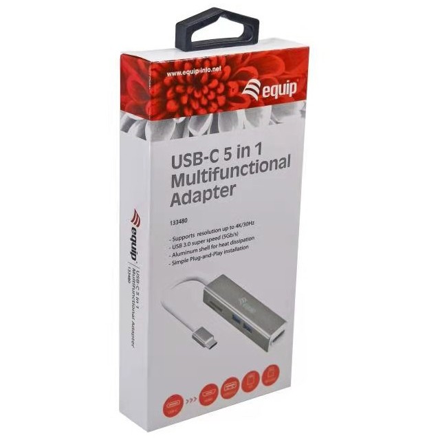 Adapter USB-C–HDMI+2xUSB 3.0+SD / Equip / 0.15m / 4K30Hz - Zezë - Figura 5