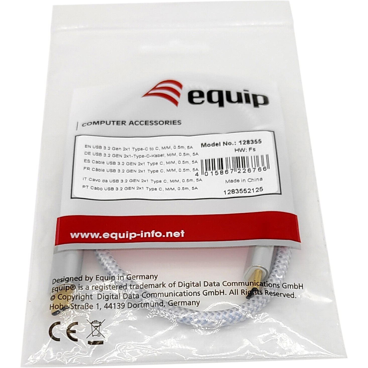 Kabllo USB / USB-C 3.2 / Equip / C–C / 1.0m / 5A / 4K60Hz - Bardhë - Figura 3