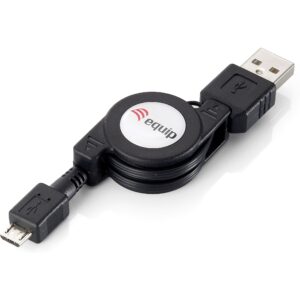 Kabllo USB / USB-A 2.0 / Equip / A–micro B / 1.0m / 480Mbps / Retractable - Bardhë