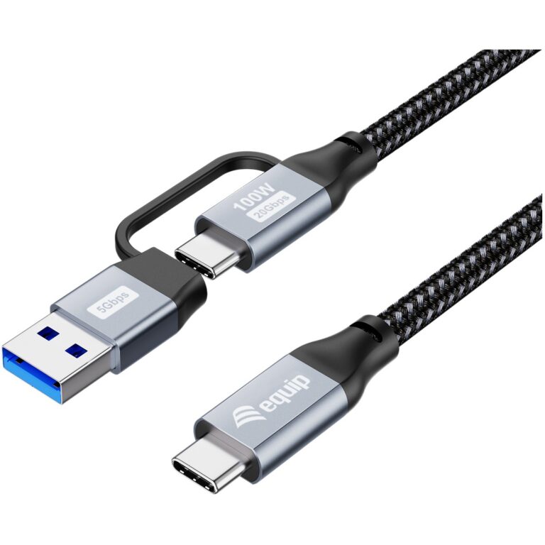 Kabllo USB Equip USB-C 3.2 në USB-C/A (St/St) / 3.00m / 20Gbps – Zezë