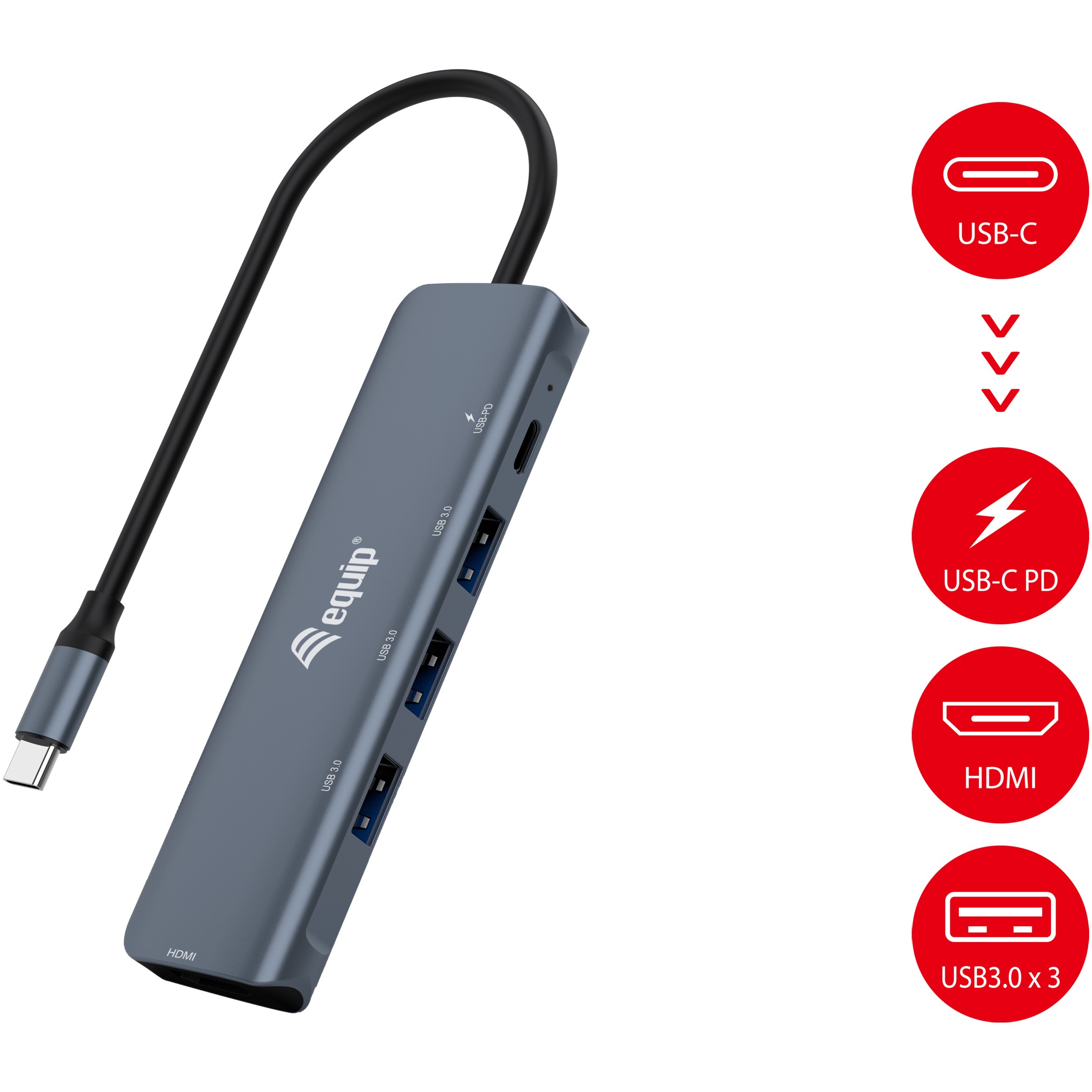 Docking Station Equip USB-C / HDMI / 3x USB 3.0 / 100W PD / Kabllo 25cm - Hiri - Figura 2