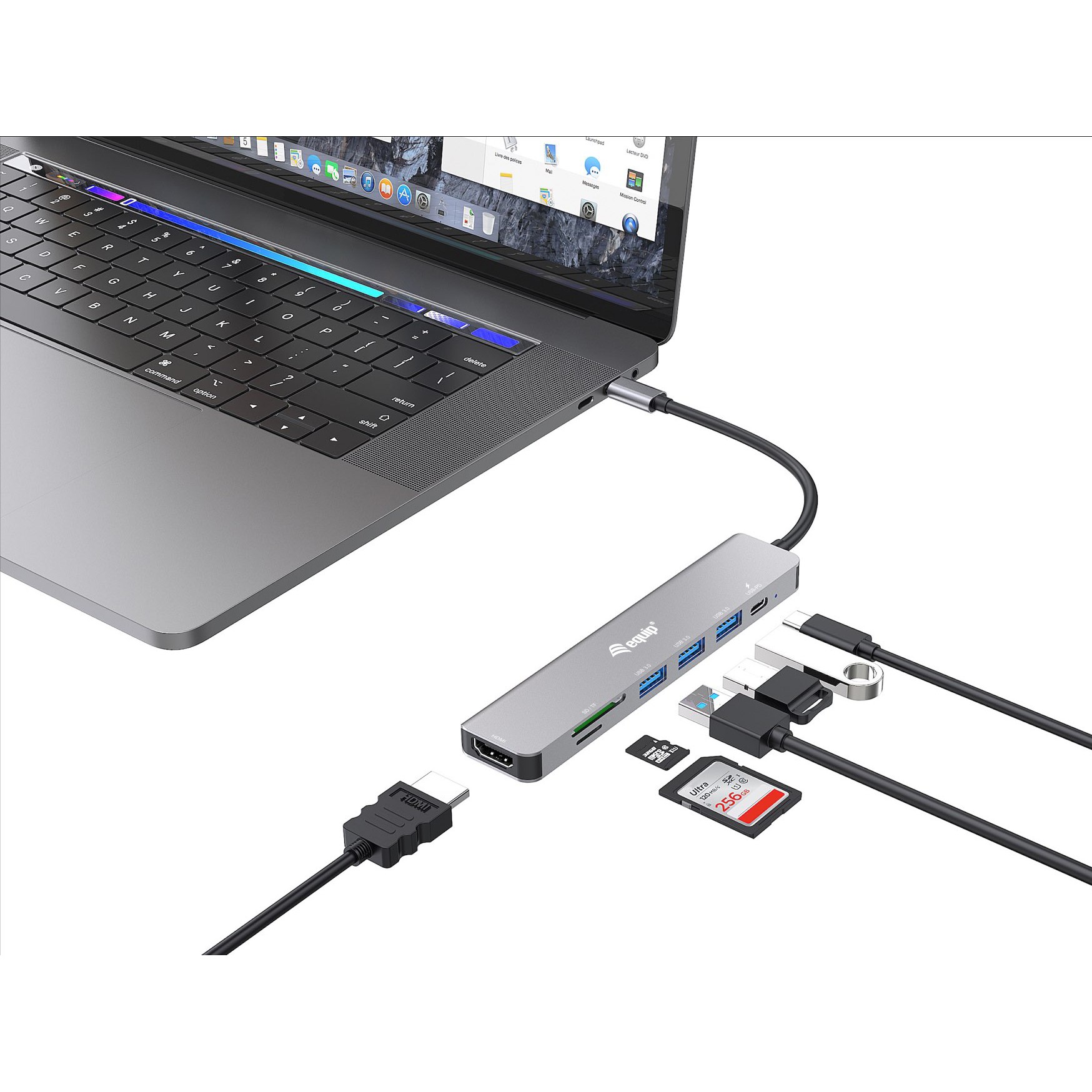 Docking Station Equip USB-C / HDMI / 3x USB 3.0 / SD & TF / 100W PD / Kabllo 25cm - Hiri - Figura 2