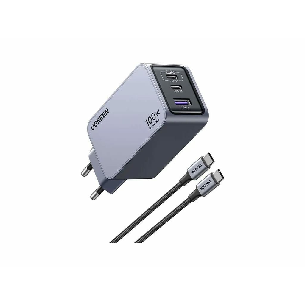 Adapter UGREEN Nexode Pro 100W GaN me Kabllo USB-C - Gri / Zezë
