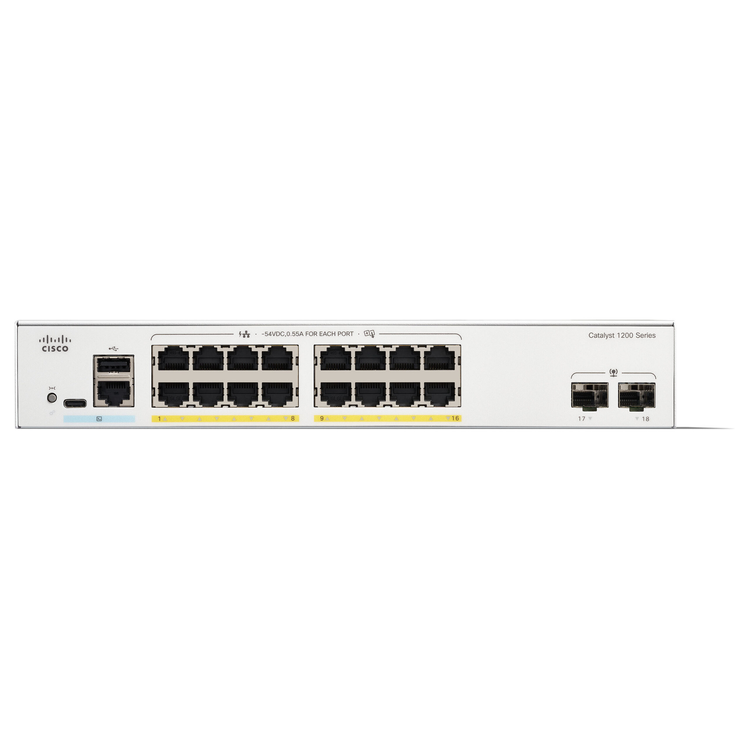 Cisco Catalyst C1200-16P-2G 16-Port Gigabit PoE+ Managed Switch me 2x SFP Uplink 120W Rackmount SMB Network Switch 2