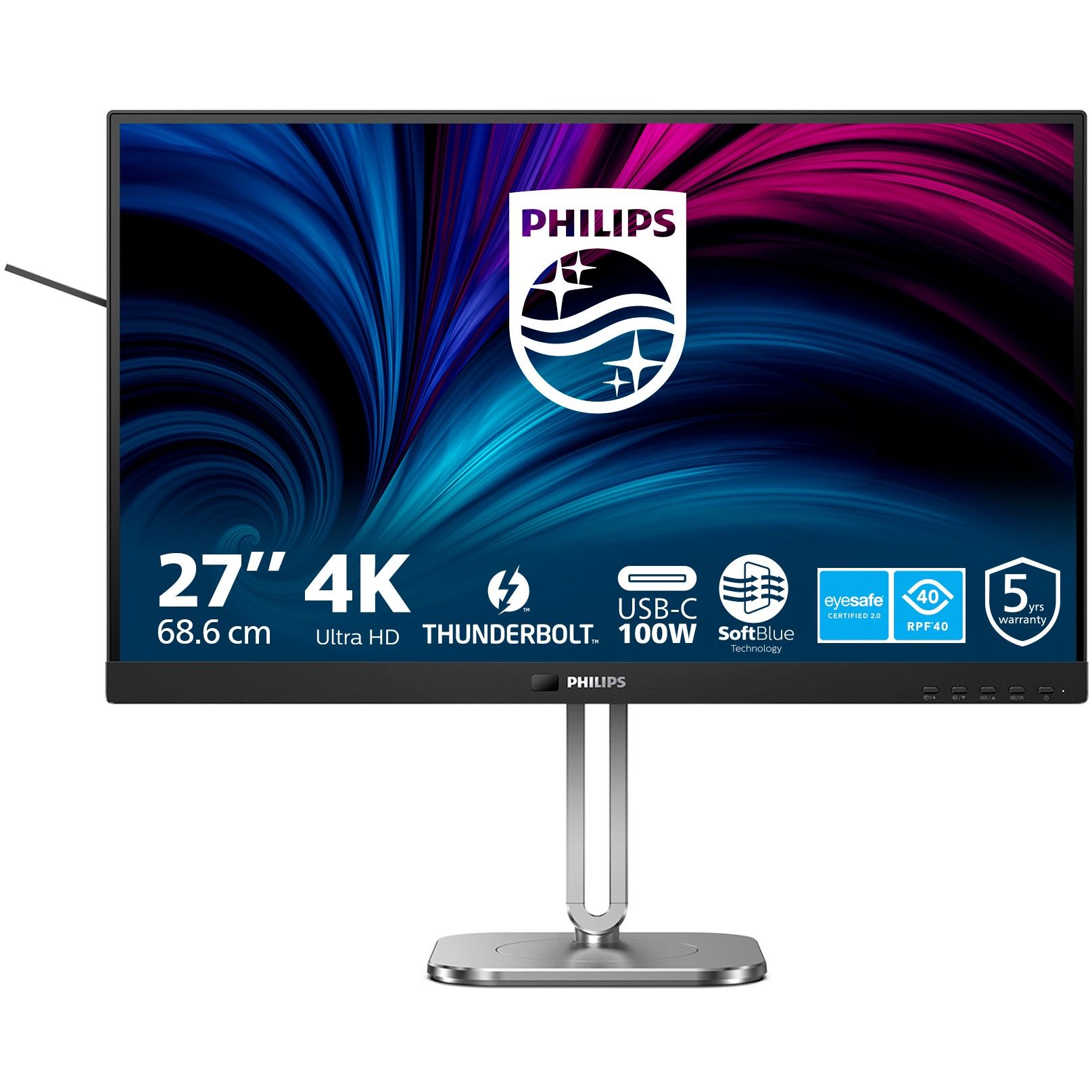 Monitor Philips 27B2U6903 / 27″ / 4K UHD / IPS LCD / 16:9 / 75Hz / 4ms / 2× HDMI + DP + USB‑C / E zezë‑gri /  PowerSensor