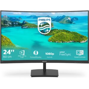 Monitor Philips 241E1SCA / 23.6″ / FHD / VA LCD Curved / 16:9 / 75Hz / 4ms / HDMI + VGA / E zezë / Adaptive‑Sync + LowBlue Mode