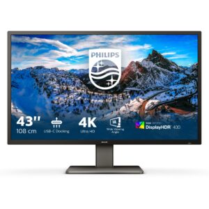 Monitor Philips 439P1 / 42.5″ / 4K UHD / VA LCD / 16:9 / 60Hz / 4ms / 3× HDMI + DP + USB‑C / E zezë