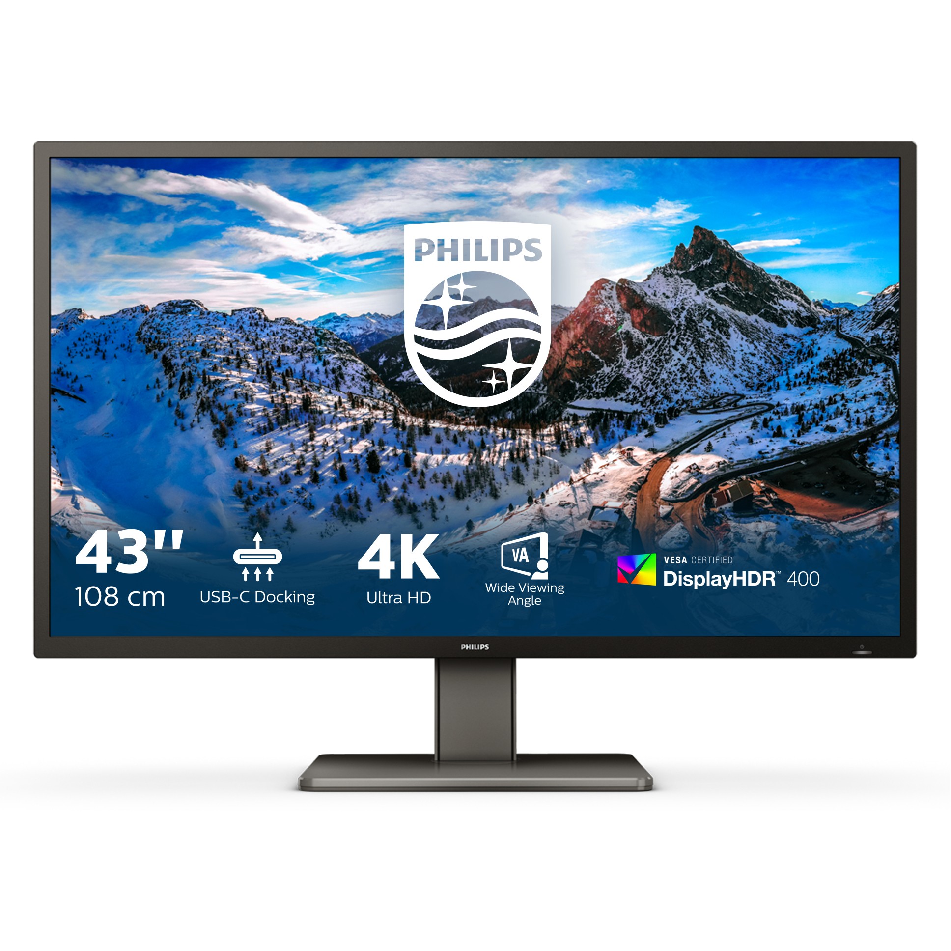 Monitor Philips 439P1 / 42.5″ / 4K UHD / VA LCD / 16:9 / 60Hz / 4ms / 3× HDMI + DP + USB‑C / E zezë
