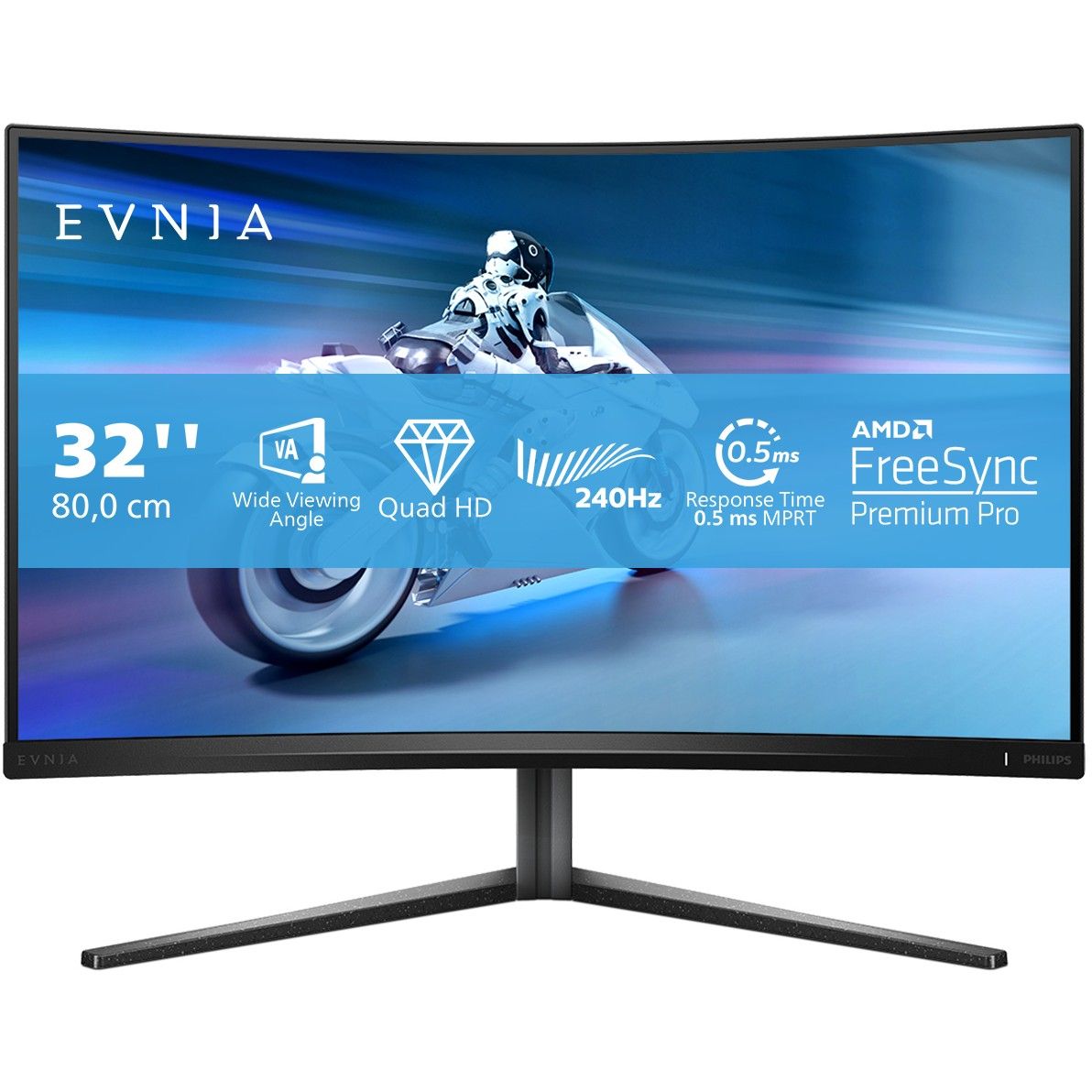 Monitor Philips 32M2C5500W / 31.5″ / QHD / VA LCD Curved / 16:9 / 240Hz / 0.5ms / 2× HDMI + DP + USB / E bardhë
