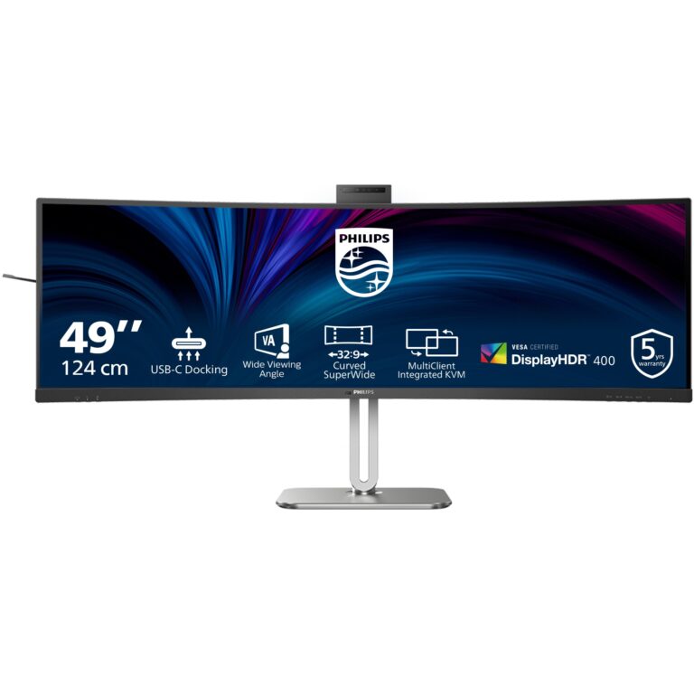 Monitor Philips 49B2U5900CH / 48.8″ / DQHD / VA LCD Curved / 32:9 / 75Hz / 4ms / 2× HDMI + DP + USB‑C / E zezë / WebCam + Speaker + 1800R