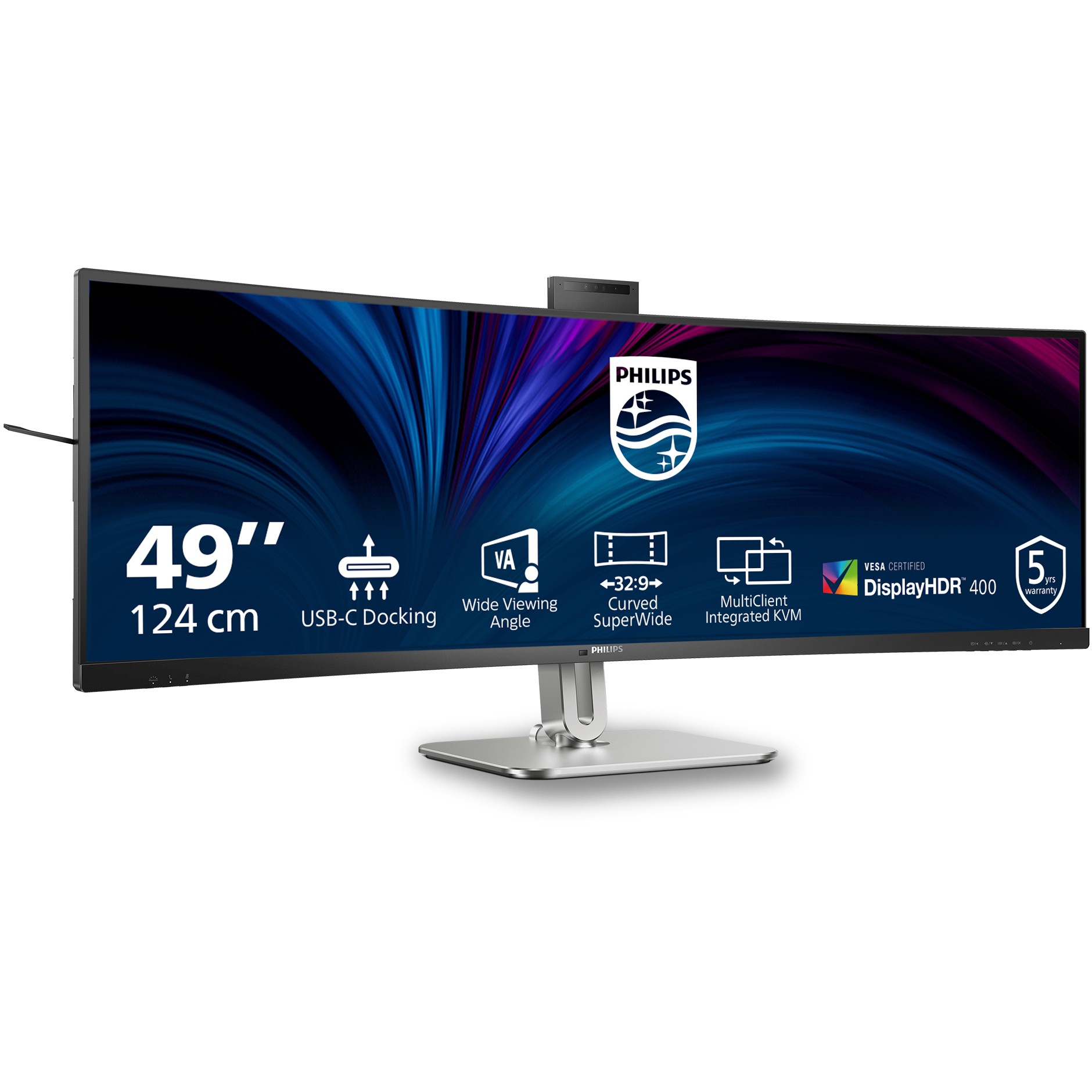 Monitor Philips 49B2U5900CH / 48.8″ / DQHD / VA LCD Curved / 32:9 / 75Hz / 4ms / 2× HDMI + DP + USB‑C / E zezë / WebCam - Figura 2