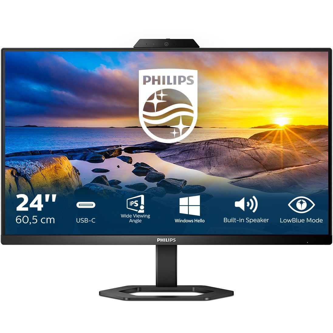 Monitor Philips 24E1N5300HE / 23.8″ / FHD / IPS LCD / 16:9 / 75Hz / 4ms / HDMI + DP + USB-C + USB Hub / E zezë / WebCam + Lift + Pivot